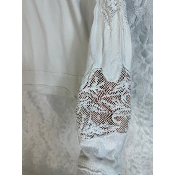 Free People Outer Sunset Ivory White Lace Insert Long Sleeve Boho Knit Top XS - Picture 8 of 16